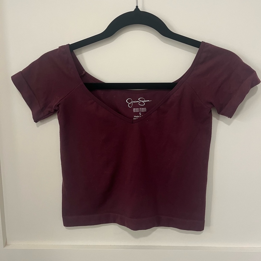 Tight off the shoulder maroon crop by Jessica Simpson